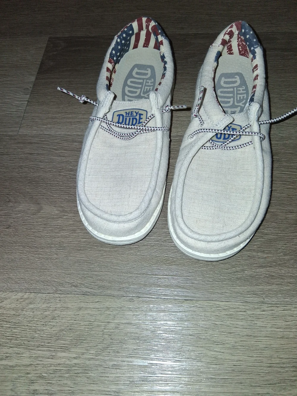 Hey Dude Kids White Canvas Slip-Ons with Stars & Stripes Collar